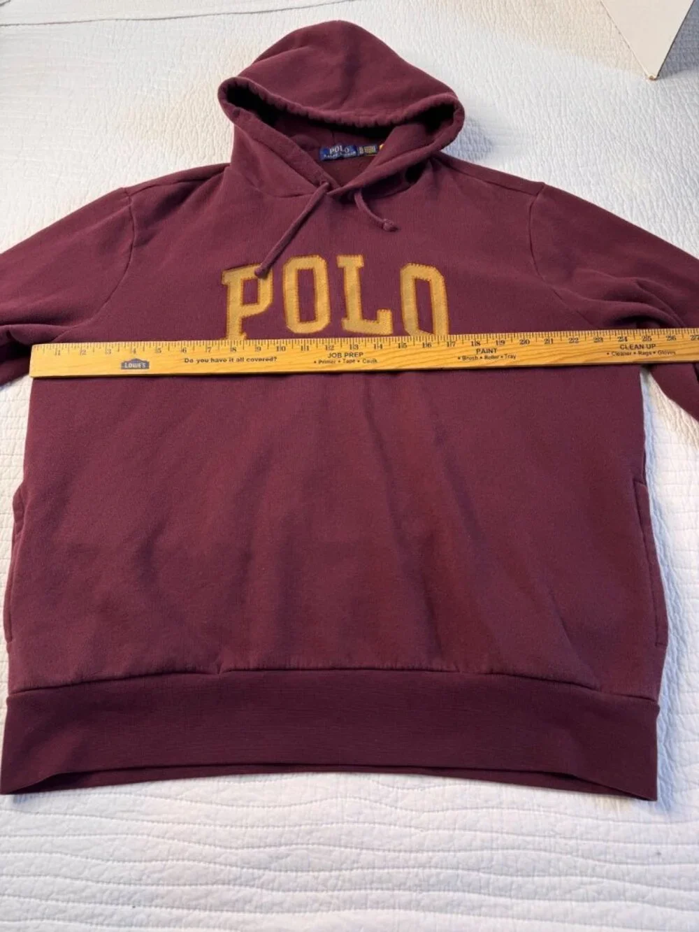Polo Ralph Lauren Mens Pullover Maroon Hoodie Sweatshirt Gold Logo XL Casual